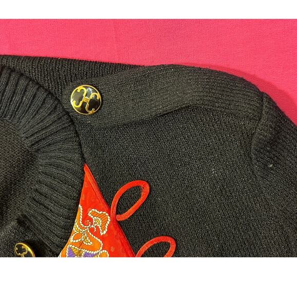Vtg Anthony Sicari Black Sweater Cardigan, Red Oriental Design, Women’s SZ M - Picture 6 of 9